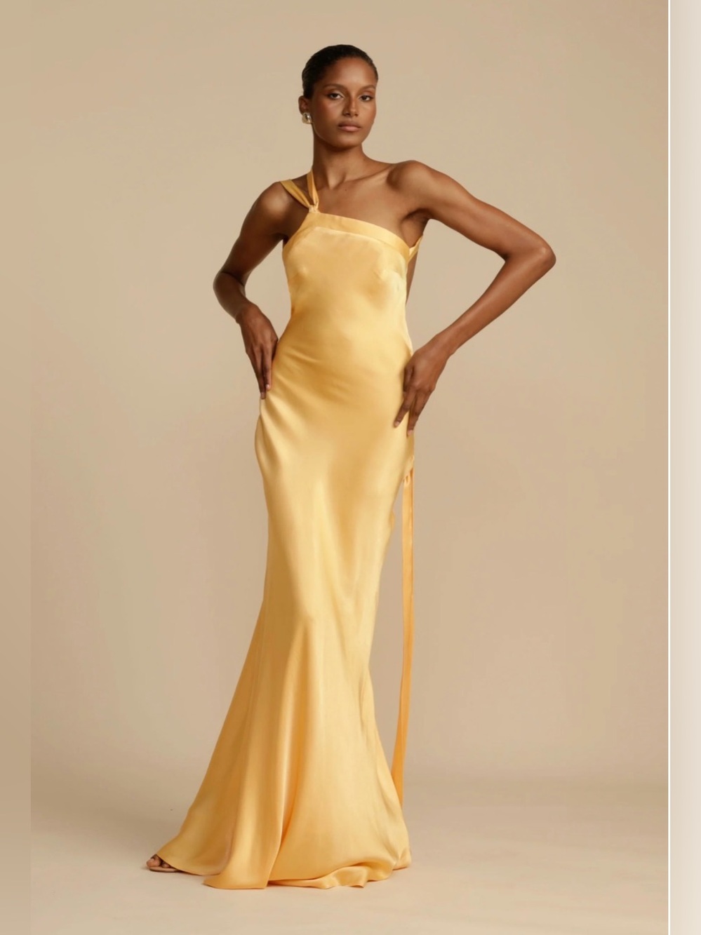 Golden Yellow One-Shoulder Viscose Maxi Dress - Picture 3 of 3